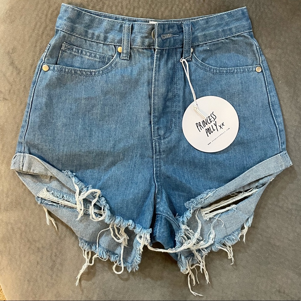 Princess Polly Hoodwink Denim Shorts in Pale Blue